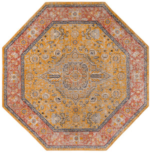 Yellow 7' 10 x 7' 10 Lola Octagon Area Rug Polypropylene With Jute Backing Traditional Pattern Easy Clean Carpet for Home Interior Design for Sale at Rug Engine