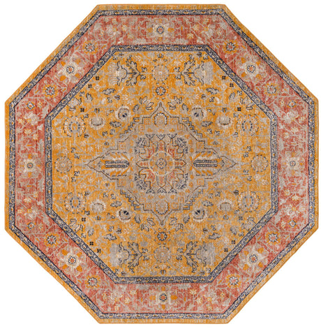 Yellow 7' 10 x 7' 10 Lola Octagon Area Rug Polypropylene With Jute Backing Traditional Pattern Easy Clean Carpet for Home Interior Design for Sale at Rug Engine