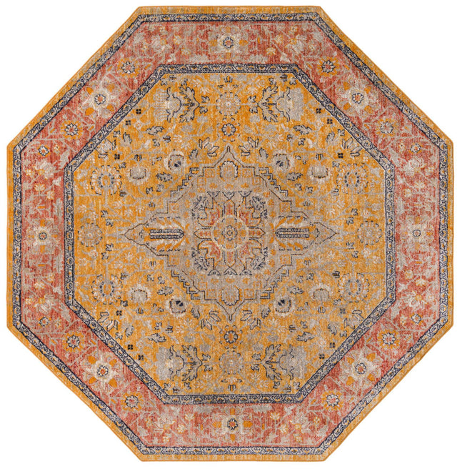 Yellow 7' 10 x 7' 10 Lola Octagon Area Rug Polypropylene With Jute Backing Traditional Pattern Easy Clean Carpet for Home Interior Design for Sale at Rug Engine
