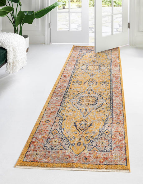 Yellow 2' x 8' Lola Runner Area Rug Polypropylene With Jute Backing Traditional Pattern Easy Clean Carpet for Home Interior Design for Sale at Rug Engine