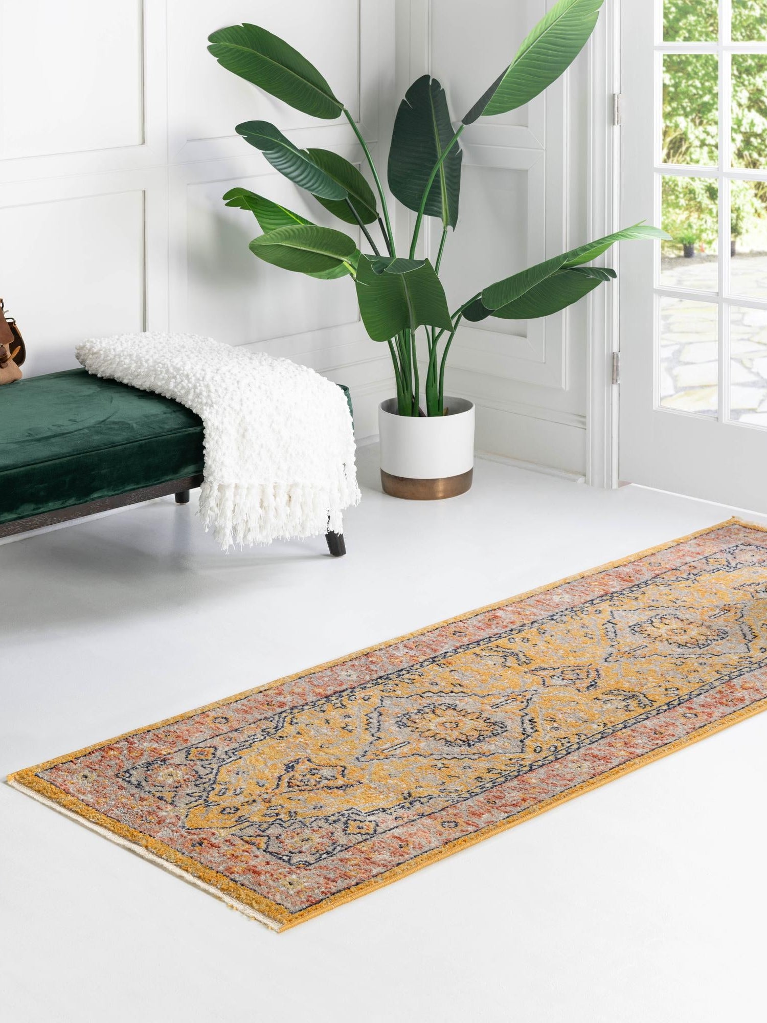 Yellow 2' 7 x 10' 2 Lola Runner Area Rug Polypropylene With Jute Backing Traditional Pattern Easy Clean Carpet for Home Interior Design for Sale at Rug Engine
