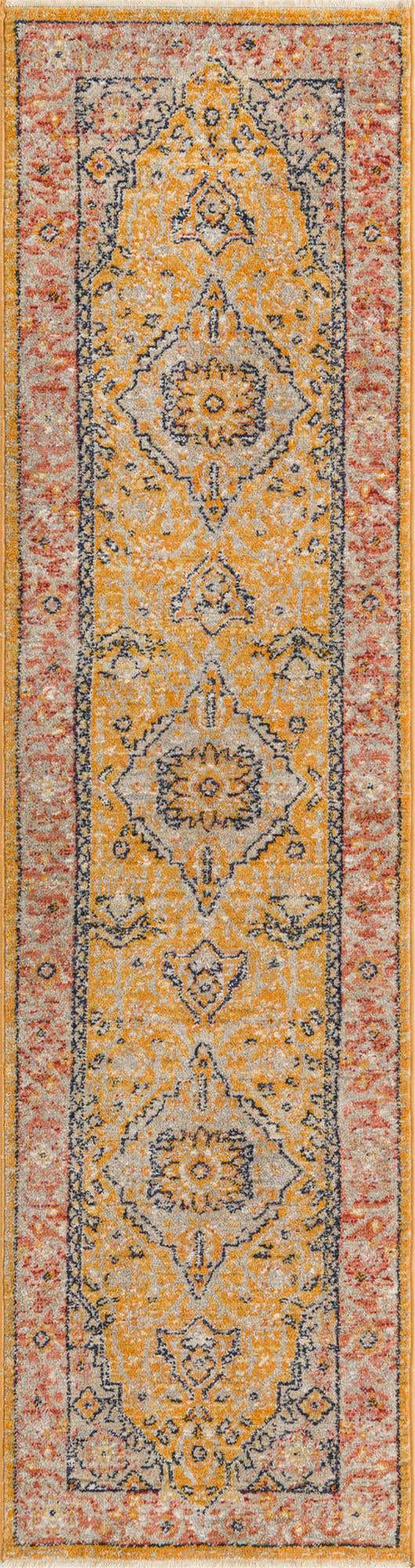 Yellow 2' x 8' Lola Runner Area Rug Polypropylene With Jute Backing Traditional Pattern Easy Clean Carpet for Home Interior Design for Sale at Rug Engine