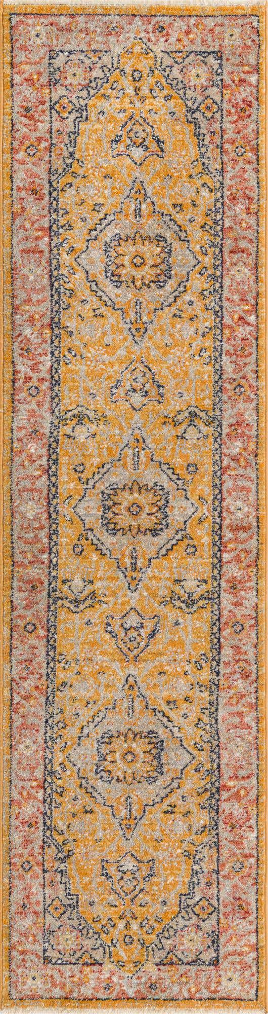 Yellow 2' x 8' Lola Runner Area Rug Polypropylene With Jute Backing Traditional Pattern Easy Clean Carpet for Home Interior Design for Sale at Rug Engine