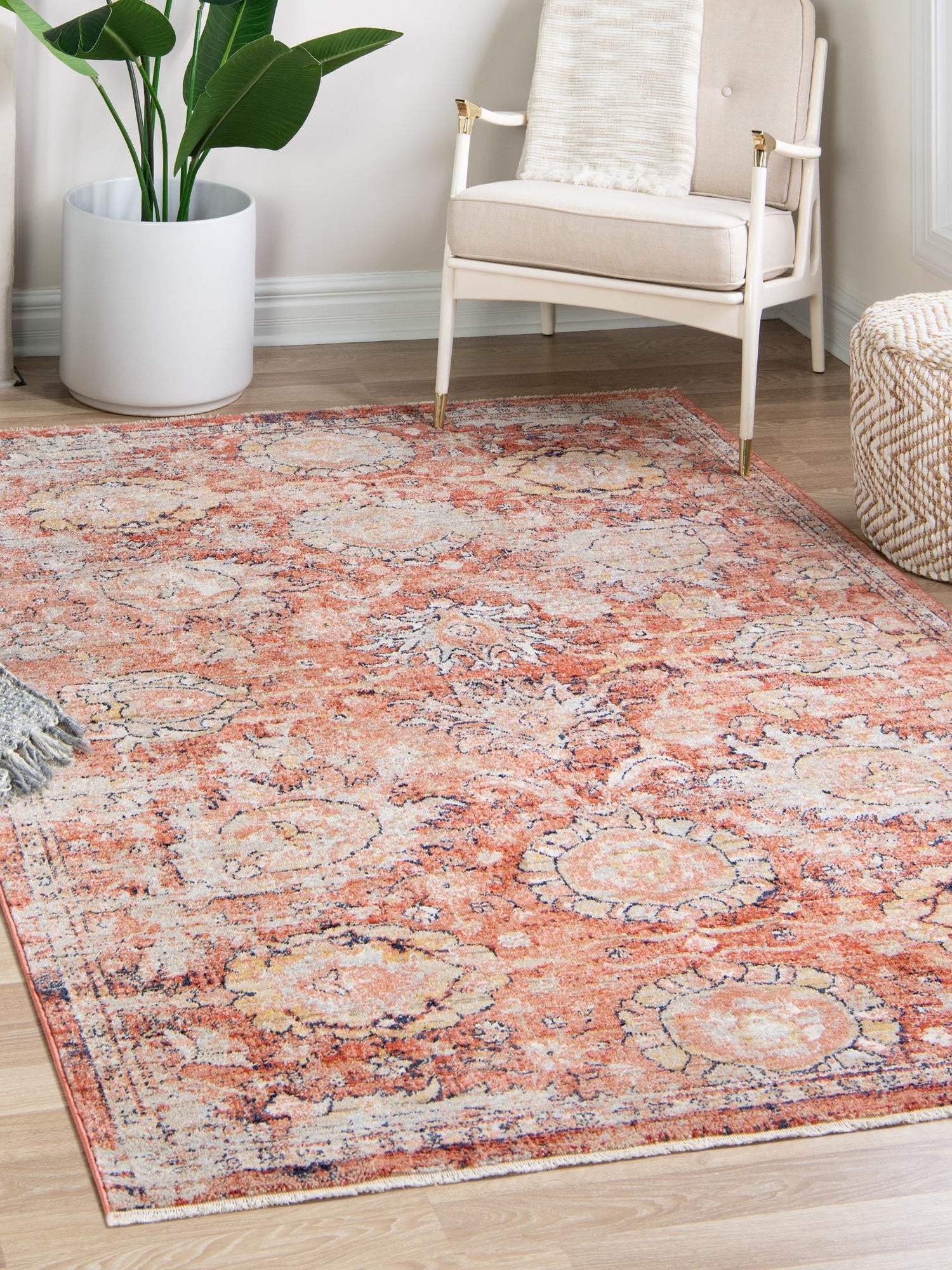 Brick Red 5' 3 x 8' Lola Rectangle Area Rug Polypropylene With Jute Backing Traditional Pattern Easy Clean Carpet for Home Interior Design for Sale at Rug Engine