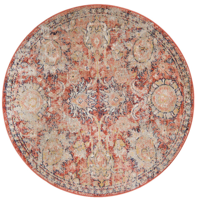 Brick Red 3' 11 x 3' 11 Lola Round Area Rug Polypropylene With Jute Backing Traditional Pattern Easy Clean Carpet for Home Interior Design for Sale at Rug Engine