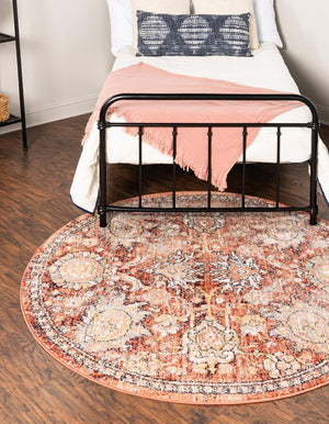 Brick Red 3' 11 x 3' 11 Lola Round Area Rug Polypropylene With Jute Backing Traditional Pattern Easy Clean Carpet for Home Interior Design for Sale at Rug Engine