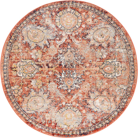 Brick Red 5' 2 x 5' 2 Lola Round Area Rug Polypropylene With Jute Backing Traditional Pattern Easy Clean Carpet for Home Interior Design for Sale at Rug Engine