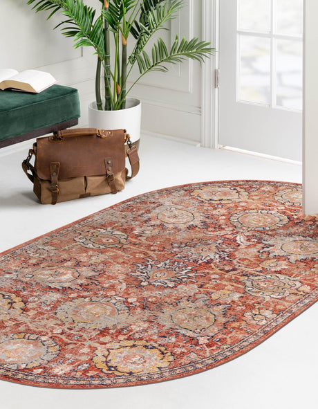Brick Red 5' 3 x 8' Lola Oval Area Rug Polypropylene With Jute Backing Traditional Pattern Easy Clean Carpet for Home Interior Design for Sale at Rug Engine