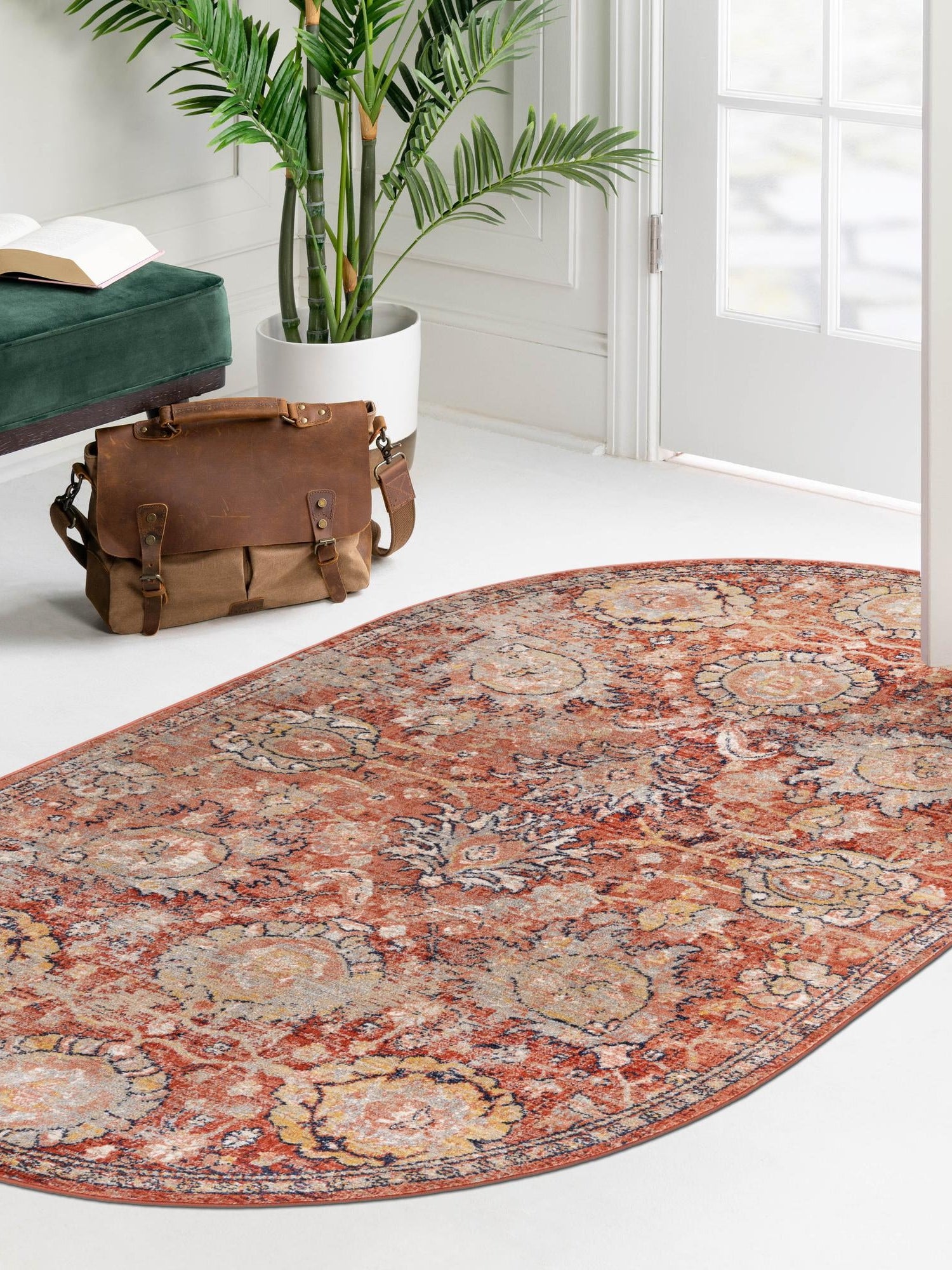 Brick Red 3' 11 x 5' 11 Lola Oval Area Rug Polypropylene With Jute Backing Traditional Pattern Easy Clean Carpet for Home Interior Design for Sale at Rug Engine