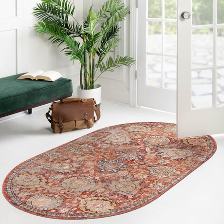 Brick Red 5' 3 x 8' Lola Oval Area Rug Polypropylene With Jute Backing Traditional Pattern Easy Clean Carpet for Home Interior Design for Sale at Rug Engine