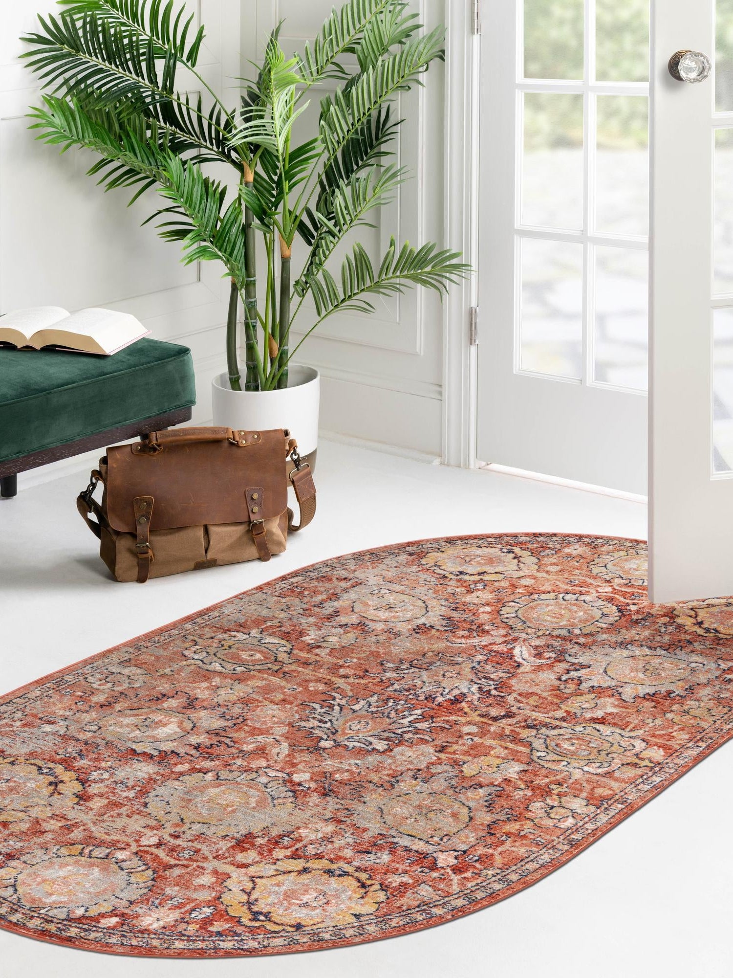 Brick Red 7' 10 x 10' 2 Lola Oval Area Rug Polypropylene With Jute Backing Traditional Pattern Easy Clean Carpet for Home Interior Design for Sale at Rug Engine