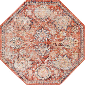 Brick Red 5' x 5' Lola Octagon Area Rug Polypropylene With Jute Backing Traditional Pattern Easy Clean Carpet for Home Interior Design for Sale at Rug Engine