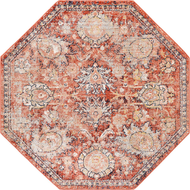 Brick Red 5' x 5' Lola Octagon Area Rug Polypropylene With Jute Backing Traditional Pattern Easy Clean Carpet for Home Interior Design for Sale at Rug Engine