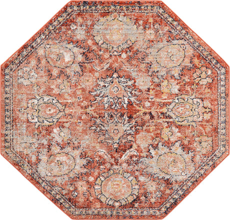 Brick Red 5' x 5' Lola Octagon Area Rug Polypropylene With Jute Backing Traditional Pattern Easy Clean Carpet for Home Interior Design for Sale at Rug Engine