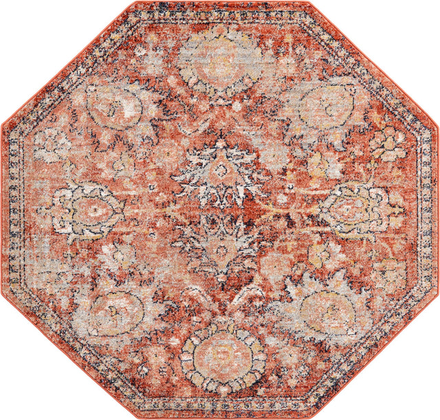 Brick Red 5' x 5' Lola Octagon Area Rug Polypropylene With Jute Backing Traditional Pattern Easy Clean Carpet for Home Interior Design for Sale at Rug Engine
