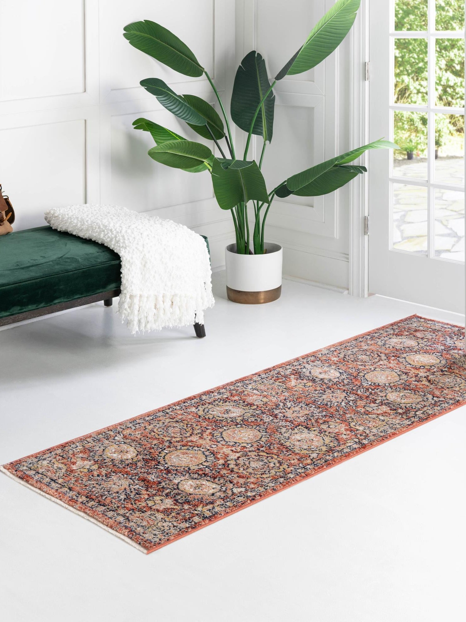 Brick Red 2' x 13' Lola Runner Area Rug Polypropylene With Jute Backing Traditional Pattern Easy Clean Carpet for Home Interior Design for Sale at Rug Engine