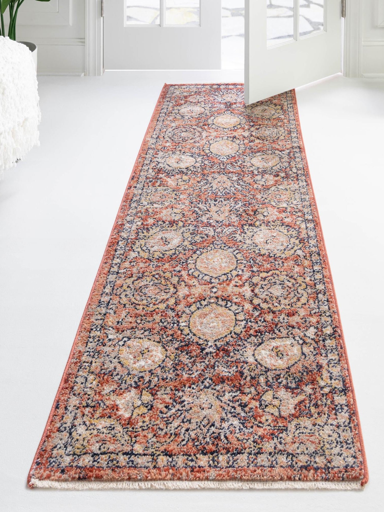 Brick Red 2' x 8' Lola Runner Area Rug Polypropylene With Jute Backing Traditional Pattern Easy Clean Carpet for Home Interior Design for Sale at Rug Engine