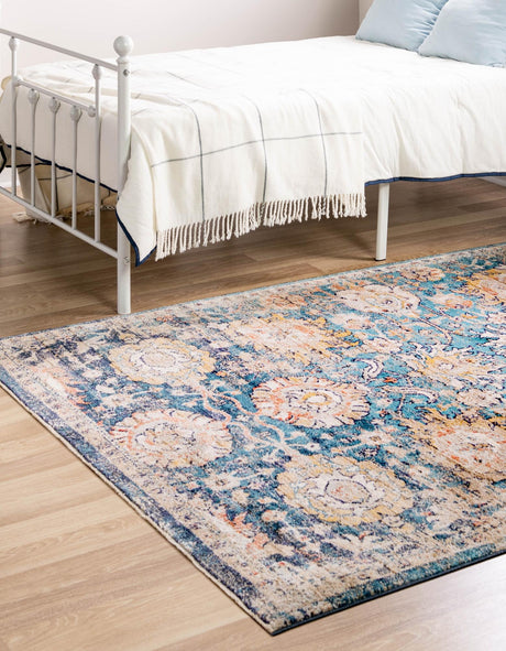 Blue 3' 11 x 5' 11 Lola Rectangle Area Rug Polypropylene With Jute Backing Traditional Pattern Easy Clean Carpet for Home Interior Design for Sale at Rug Engine