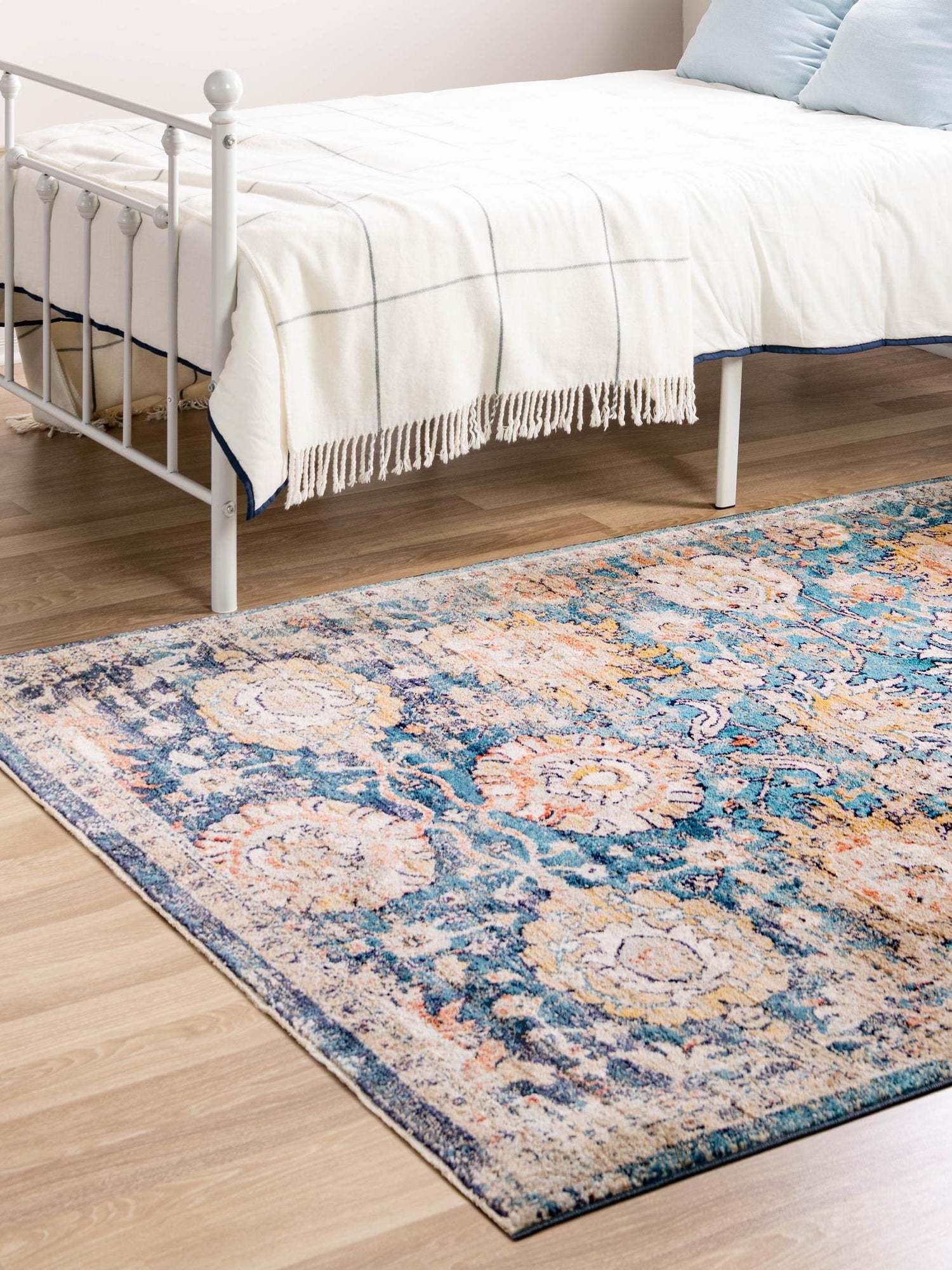 Blue 5' 3 x 8' Lola Rectangle Area Rug Polypropylene With Jute Backing Traditional Pattern Easy Clean Carpet for Home Interior Design for Sale at Rug Engine