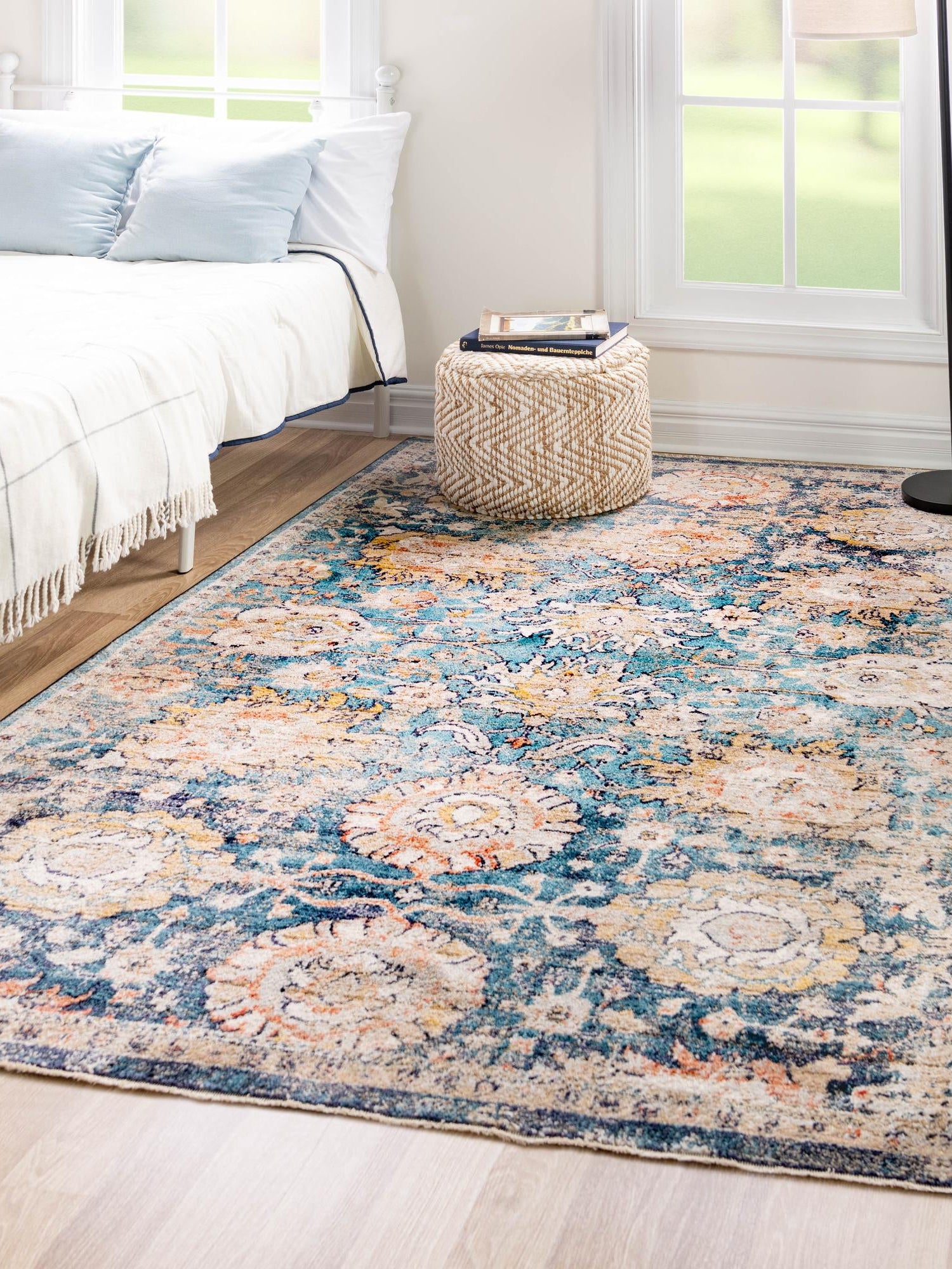 Blue 2' x 3' Lola Rectangle Area Rug Polypropylene With Jute Backing Traditional Pattern Easy Clean Carpet for Home Interior Design for Sale at Rug Engine
