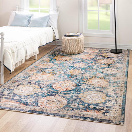 Blue 2' x 3' Lola Rectangle Area Rug Polypropylene With Jute Backing Traditional Pattern Easy Clean Carpet for Home Interior Design for Sale at Rug Engine