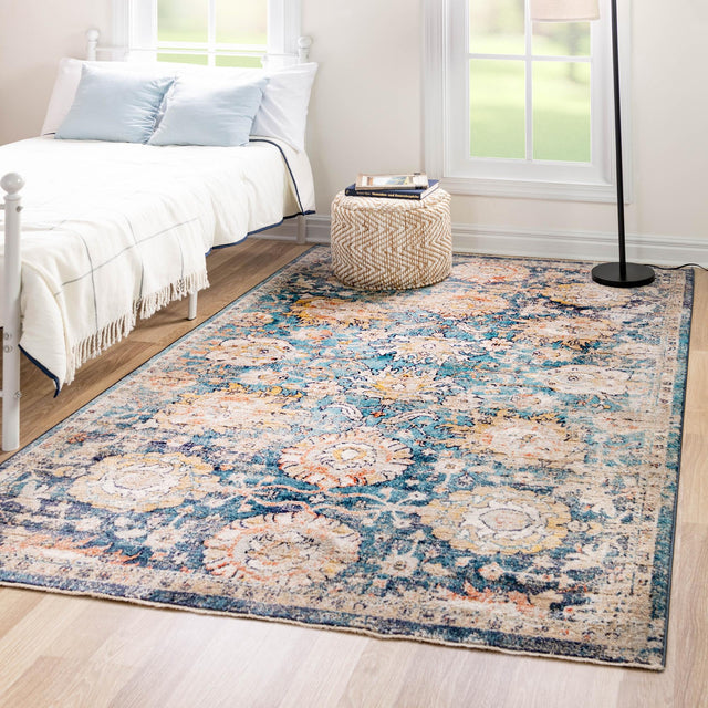 Blue 2' x 3' Lola Rectangle Area Rug Polypropylene With Jute Backing Traditional Pattern Easy Clean Carpet for Home Interior Design for Sale at Rug Engine