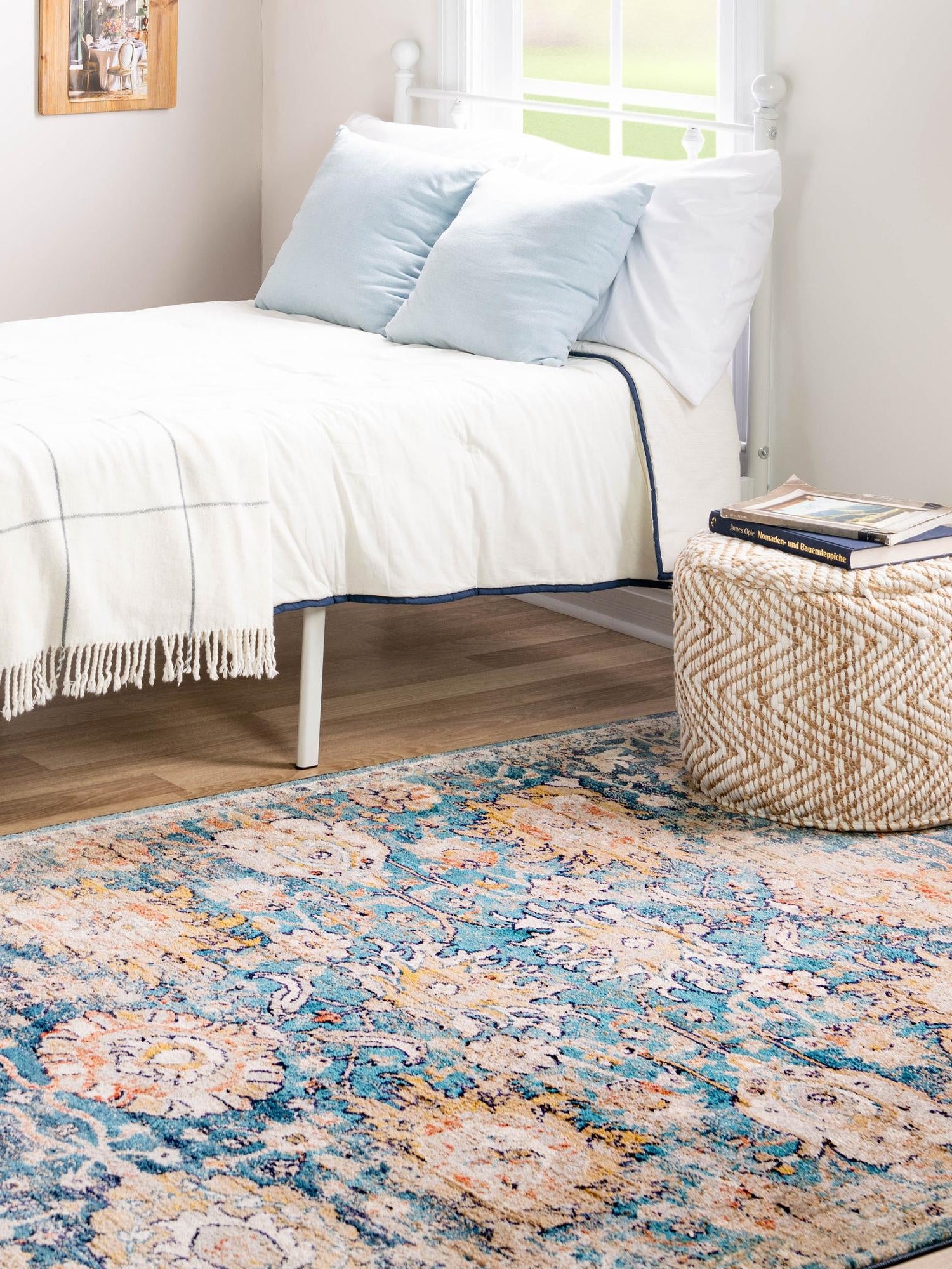Blue 2' x 3' Lola Rectangle Area Rug Polypropylene With Jute Backing Traditional Pattern Easy Clean Carpet for Home Interior Design for Sale at Rug Engine