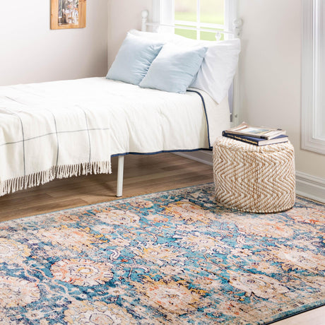 Blue 3' 11 x 5' 11 Lola Rectangle Area Rug Polypropylene With Jute Backing Traditional Pattern Easy Clean Carpet for Home Interior Design for Sale at Rug Engine