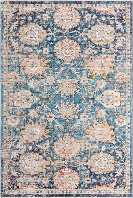 Blue 5' 3 x 8' Lola Rectangle Area Rug Polypropylene With Jute Backing Traditional Pattern Easy Clean Carpet for Home Interior Design for Sale at Rug Engine