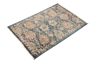 Blue 2' x 3' Lola Rectangle Area Rug Polypropylene With Jute Backing Traditional Pattern Easy Clean Carpet for Home Interior Design for Sale at Rug Engine