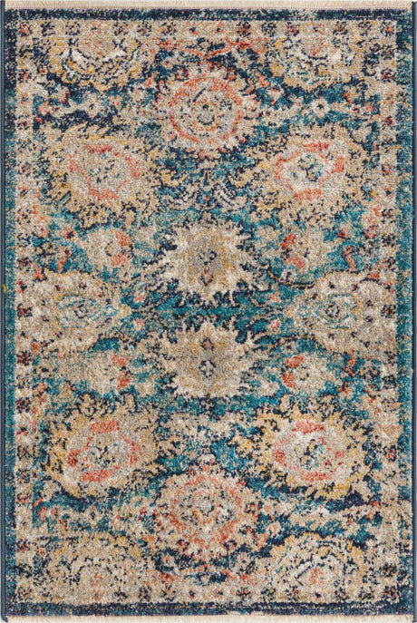 Blue 2' x 3' Lola Rectangle Area Rug Polypropylene With Jute Backing Traditional Pattern Easy Clean Carpet for Home Interior Design for Sale at Rug Engine