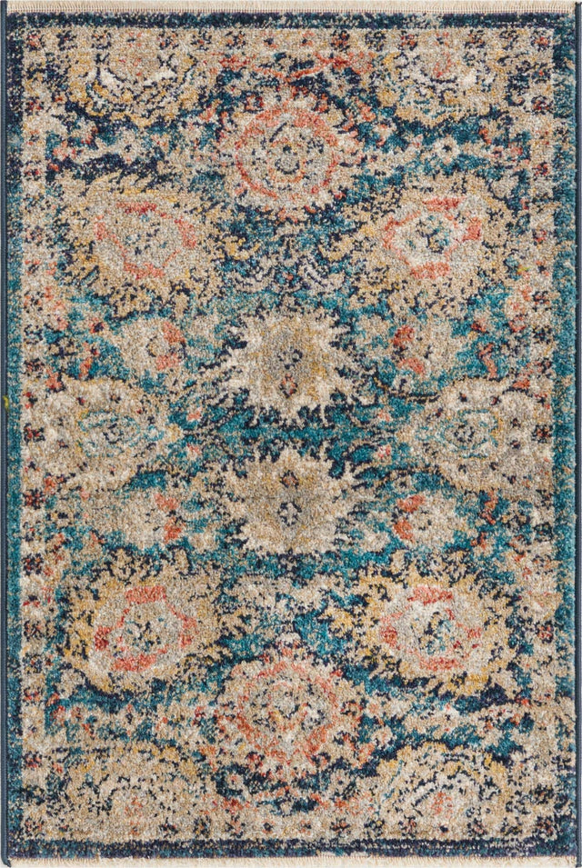 Blue 2' x 3' Lola Rectangle Area Rug Polypropylene With Jute Backing Traditional Pattern Easy Clean Carpet for Home Interior Design for Sale at Rug Engine