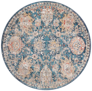 Blue 3' 11 x 3' 11 Lola Round Area Rug Polypropylene With Jute Backing Traditional Pattern Easy Clean Carpet for Home Interior Design for Sale at Rug Engine