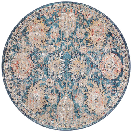 Blue 3' 11 x 3' 11 Lola Round Area Rug Polypropylene With Jute Backing Traditional Pattern Easy Clean Carpet for Home Interior Design for Sale at Rug Engine