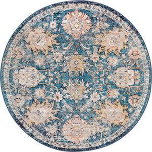 Blue 5' 2 x 5' 2 Lola Round Area Rug Polypropylene With Jute Backing Traditional Pattern Easy Clean Carpet for Home Interior Design for Sale at Rug Engine