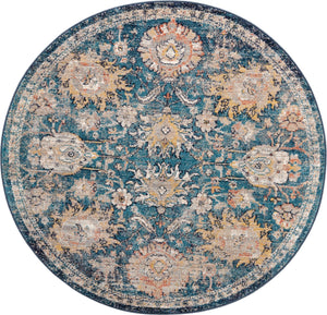 Blue 5' 2 x 5' 2 Lola Round Area Rug Polypropylene With Jute Backing Traditional Pattern Easy Clean Carpet for Home Interior Design for Sale at Rug Engine