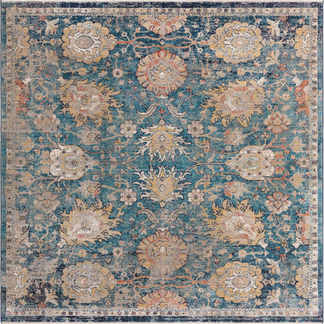 Blue 7' 10 x 7' 10 Lola Square Area Rug Polypropylene With Jute Backing Traditional Pattern Easy Clean Carpet for Home Interior Design for Sale at Rug Engine