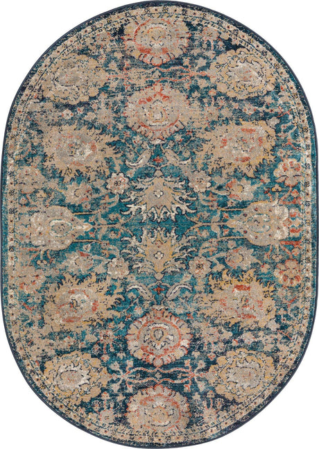 Blue 3' 11 x 5' 11 Lola Oval Area Rug Polypropylene With Jute Backing Traditional Pattern Easy Clean Carpet for Home Interior Design for Sale at Rug Engine