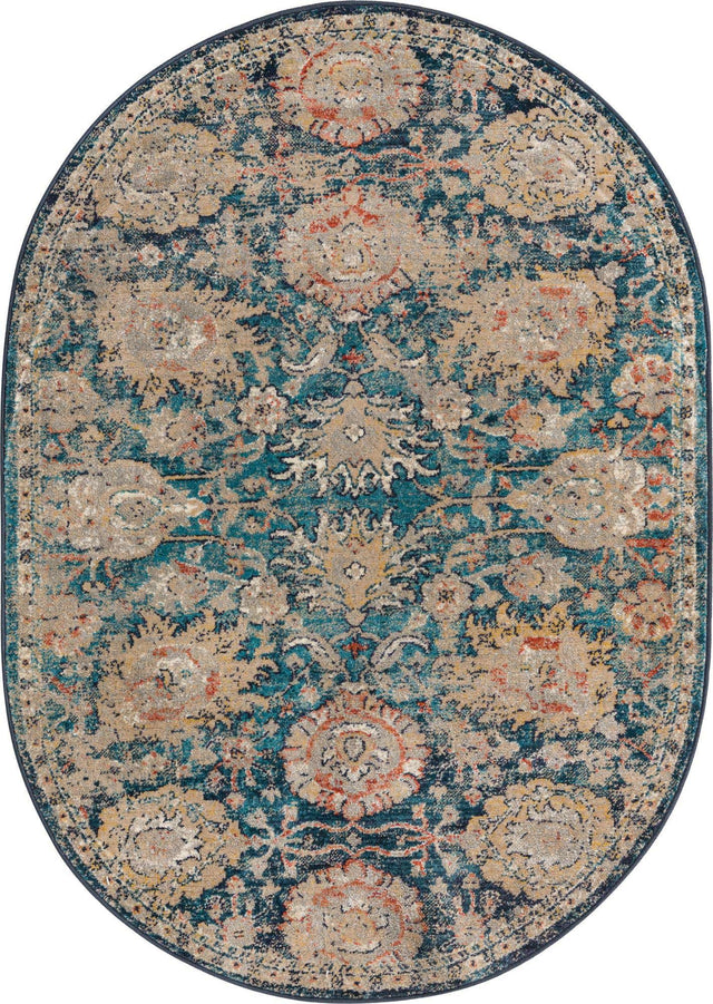 Blue 3' 11 x 5' 11 Lola Oval Area Rug Polypropylene With Jute Backing Traditional Pattern Easy Clean Carpet for Home Interior Design for Sale at Rug Engine