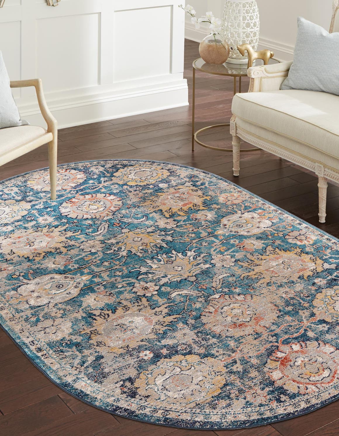 Blue 3' 11 x 5' 11 Lola Oval Area Rug Polypropylene With Jute Backing Traditional Pattern Easy Clean Carpet for Home Interior Design for Sale at Rug Engine