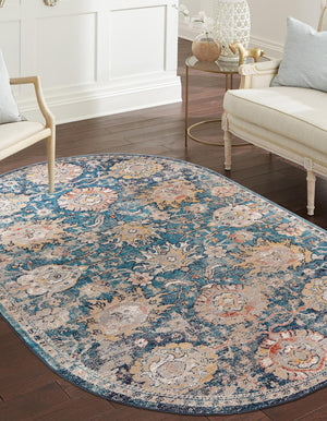 Blue 3' 11 x 5' 11 Lola Oval Area Rug Polypropylene With Jute Backing Traditional Pattern Easy Clean Carpet for Home Interior Design for Sale at Rug Engine