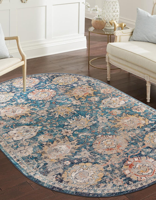 Blue 3' 11 x 5' 11 Lola Oval Area Rug Polypropylene With Jute Backing Traditional Pattern Easy Clean Carpet for Home Interior Design for Sale at Rug Engine