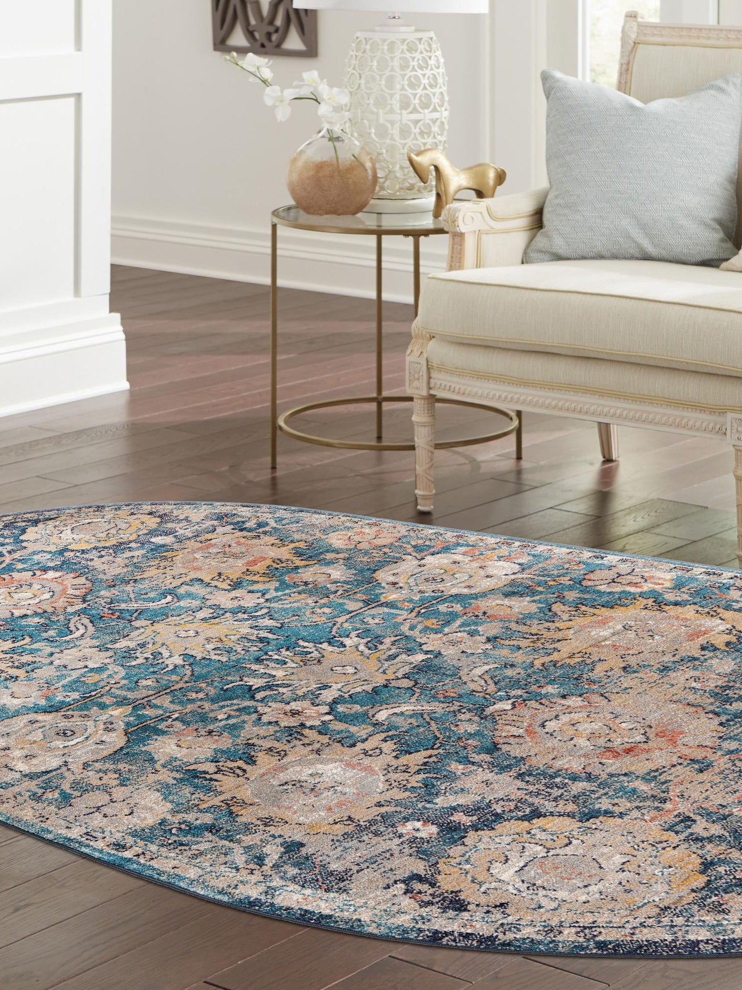 Blue 7' 10 x 10' 2 Lola Oval Area Rug Polypropylene With Jute Backing Traditional Pattern Easy Clean Carpet for Home Interior Design for Sale at Rug Engine