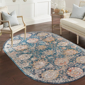 Blue 3' 11 x 5' 11 Lola Oval Area Rug Polypropylene With Jute Backing Traditional Pattern Easy Clean Carpet for Home Interior Design for Sale at Rug Engine
