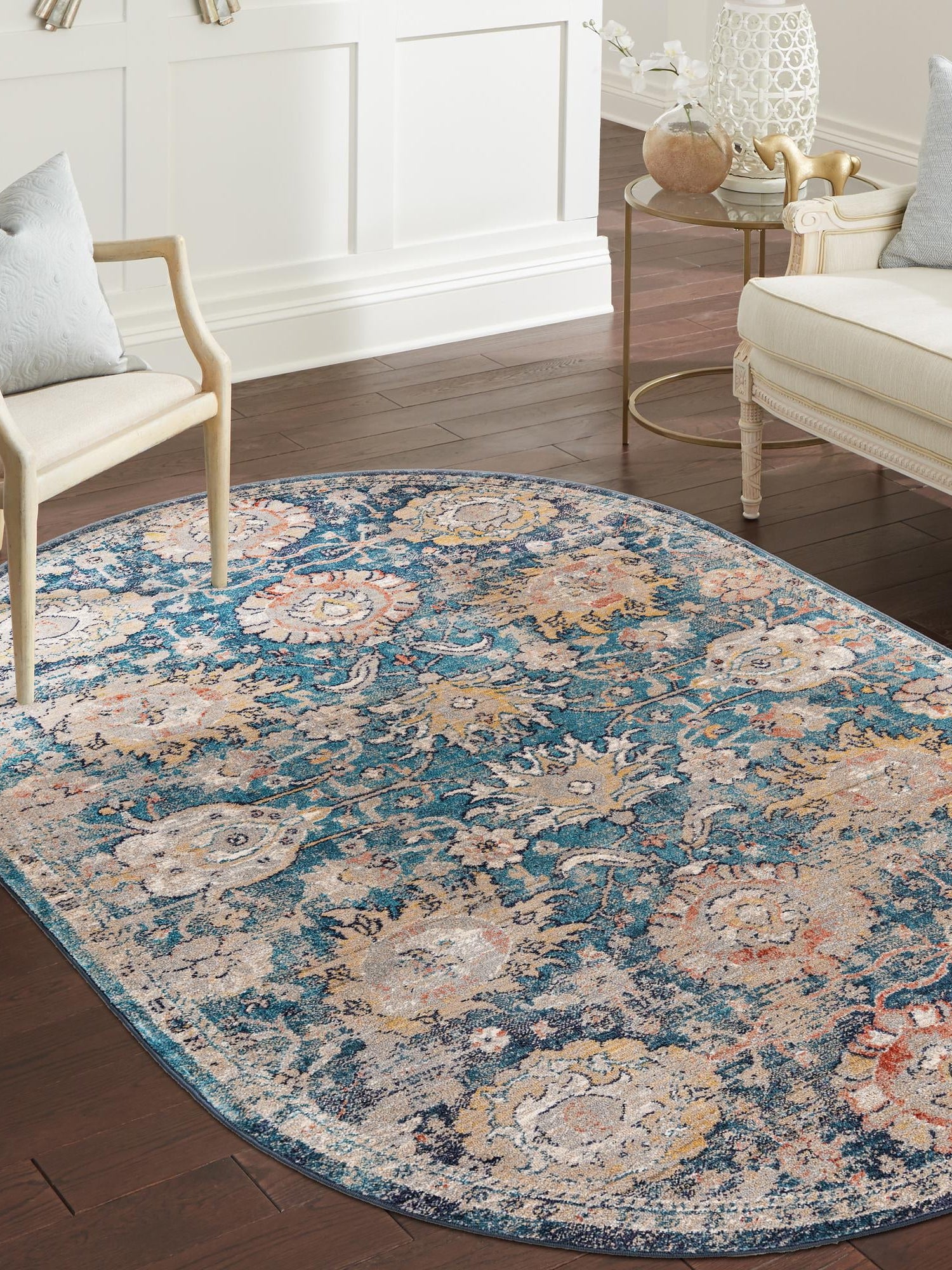 Blue 7' 10 x 10' 2 Lola Oval Area Rug Polypropylene With Jute Backing Traditional Pattern Easy Clean Carpet for Home Interior Design for Sale at Rug Engine