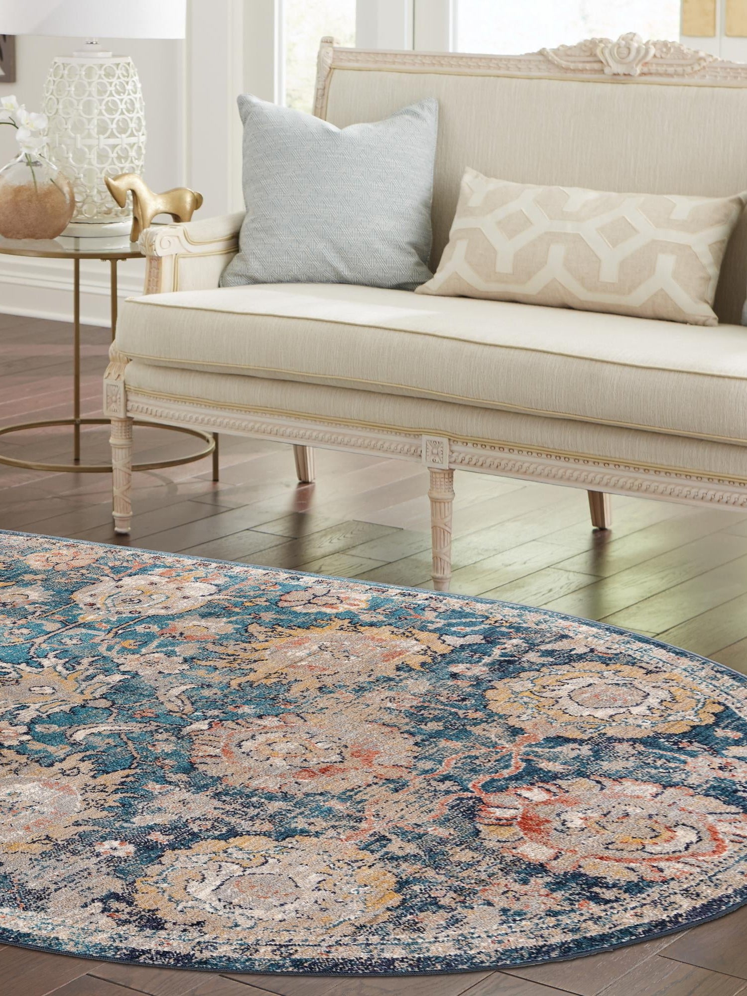 Blue 5' 3 x 8' Lola Oval Area Rug Polypropylene With Jute Backing Traditional Pattern Easy Clean Carpet for Home Interior Design for Sale at Rug Engine