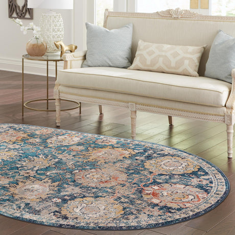 Blue 5' 3 x 8' Lola Oval Area Rug Polypropylene With Jute Backing Traditional Pattern Easy Clean Carpet for Home Interior Design for Sale at Rug Engine