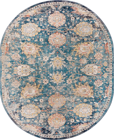 Blue 7' 10 x 10' 2 Lola Oval Area Rug Polypropylene With Jute Backing Traditional Pattern Easy Clean Carpet for Home Interior Design for Sale at Rug Engine