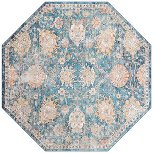 Blue 7' 10 x 7' 10 Lola Octagon Area Rug Polypropylene With Jute Backing Traditional Pattern Easy Clean Carpet for Home Interior Design for Sale at Rug Engine