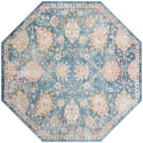 Blue 7' 10 x 7' 10 Lola Octagon Area Rug Polypropylene With Jute Backing Traditional Pattern Easy Clean Carpet for Home Interior Design for Sale at Rug Engine